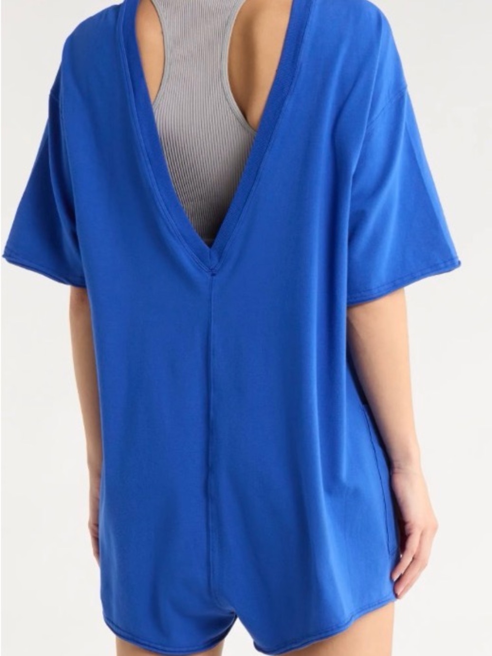 Free People Movement Hot Shot Romper -Blue Short Sleeve with Pockets - Picture 2 of 9